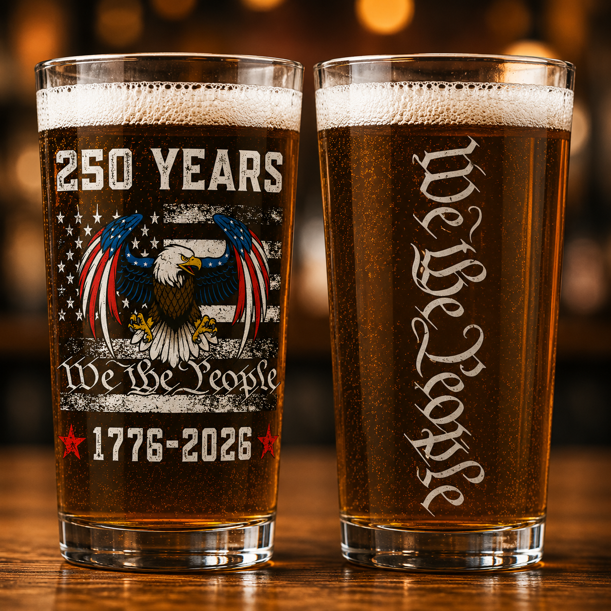 250 Years We The People Eagle Patriotic 1776-2026 16oz Pint Glass Beer USA 250th Anniversary Gift