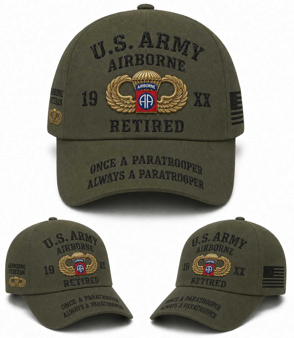 Custom US Army Airborne Retired Paratrooper Veteran Baseball Cap
