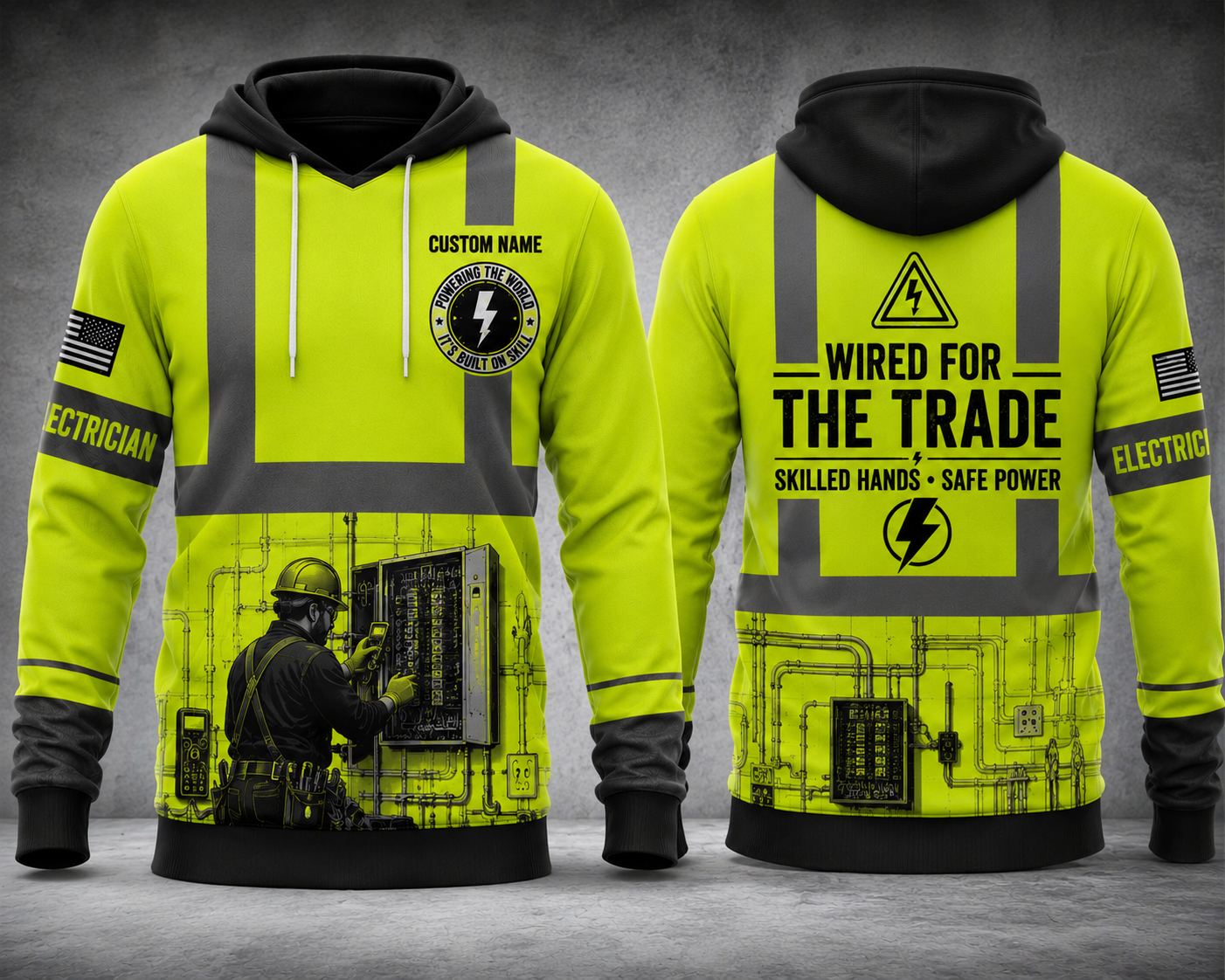 Custom Name Electrician Wired For The Trade Skilled Hands Safe Power 3D Hoodie