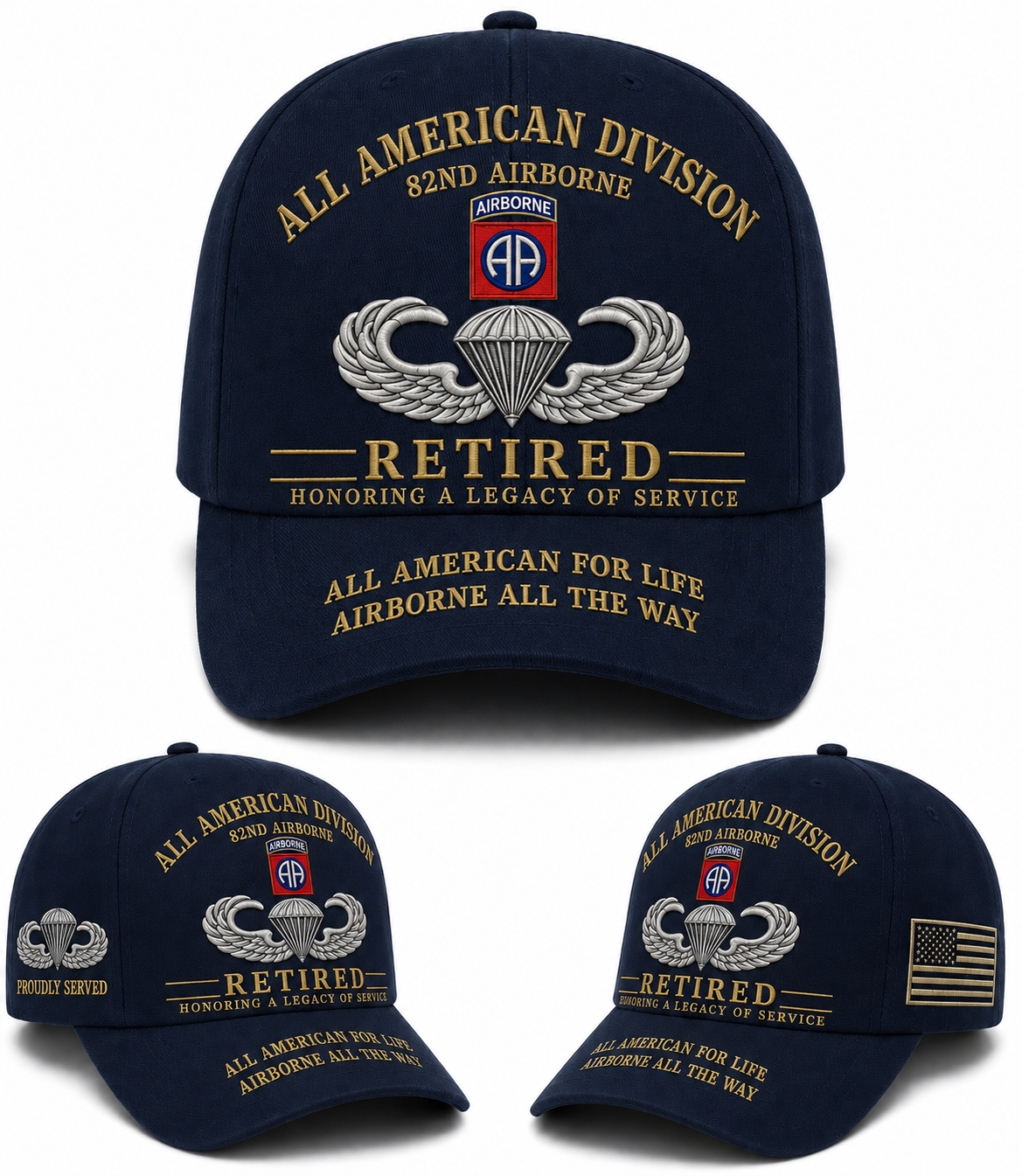 82nd Airborne All American Division Retired Veteran Baseball Cap