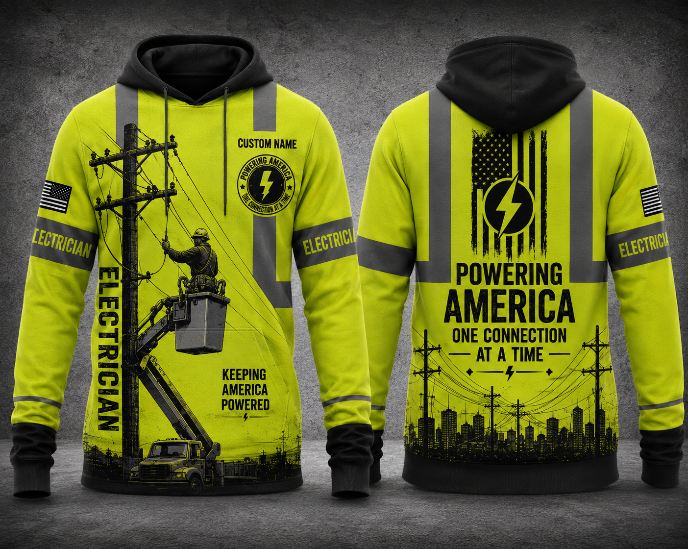 Custom Name Electrician Powering America One Connection At A Time 3D Hoodie