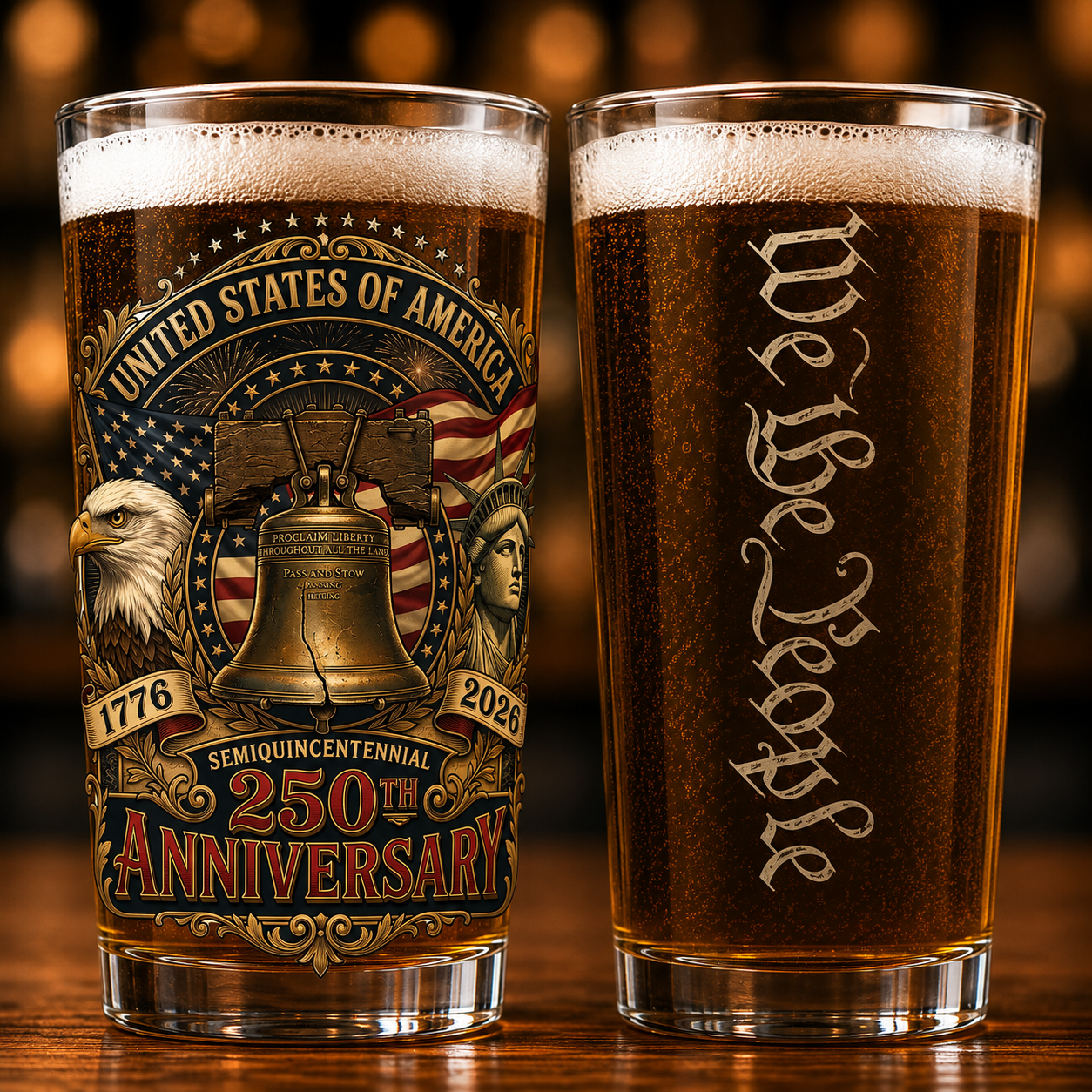 USA 250th Anniversary Semiquincentennial 1776-2026 Patriotic 16oz Pint Glass Beer American Heritage Gift