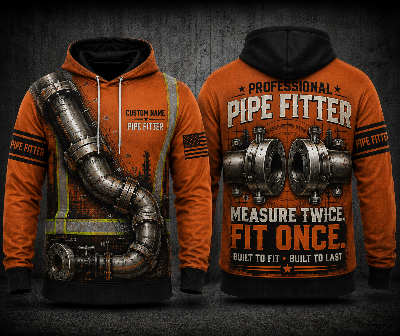 Custom Name Professional Pipe Fitter Measure Twice Fit Once 3D Hoodie