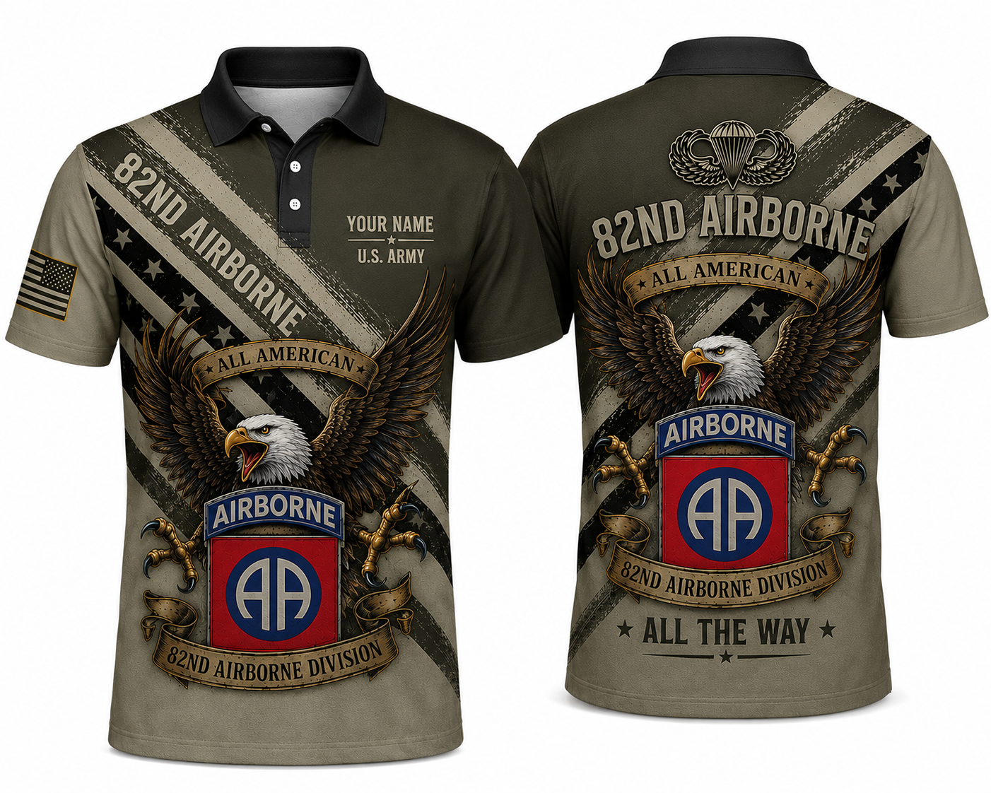 Custom Name US Army 82nd Airborne All American All The Way Polo Shirt
