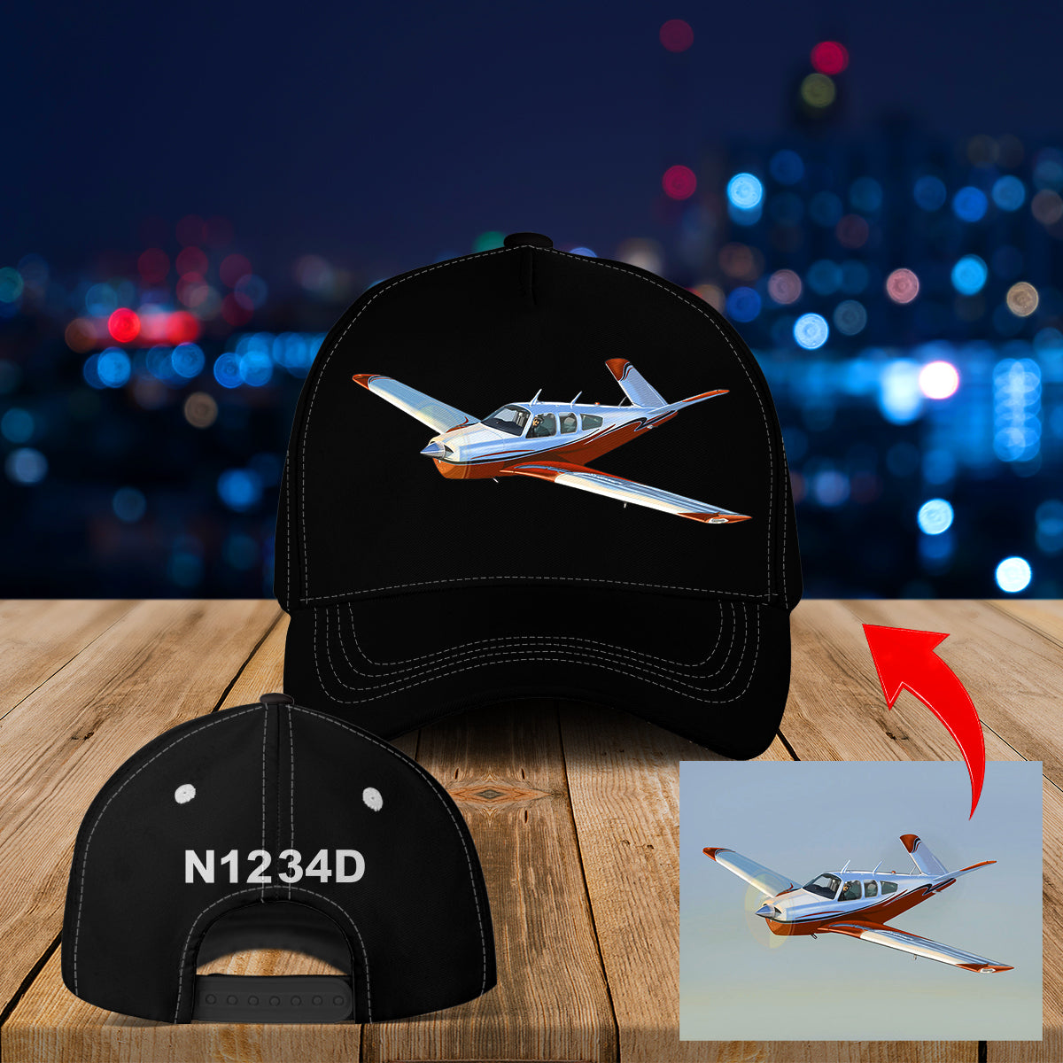 Custom Beechcraft V-Tail Bonanza & N Number Baseball Cap