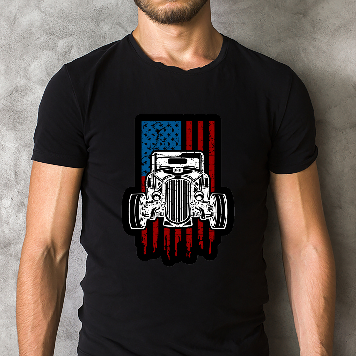 Vintage Hot Rod American Flag Classic Car Classic Unisex T-Shirt Gildan 5000 (Made In US) DLQD1004PT08