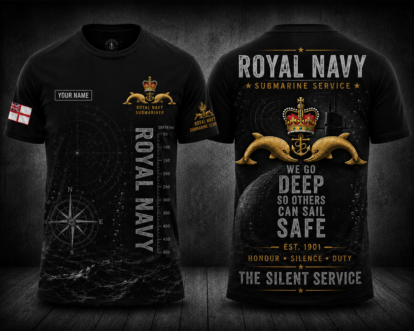 Custom Name Royal Navy Submarine Service The Silent Service 3D T-Shirt