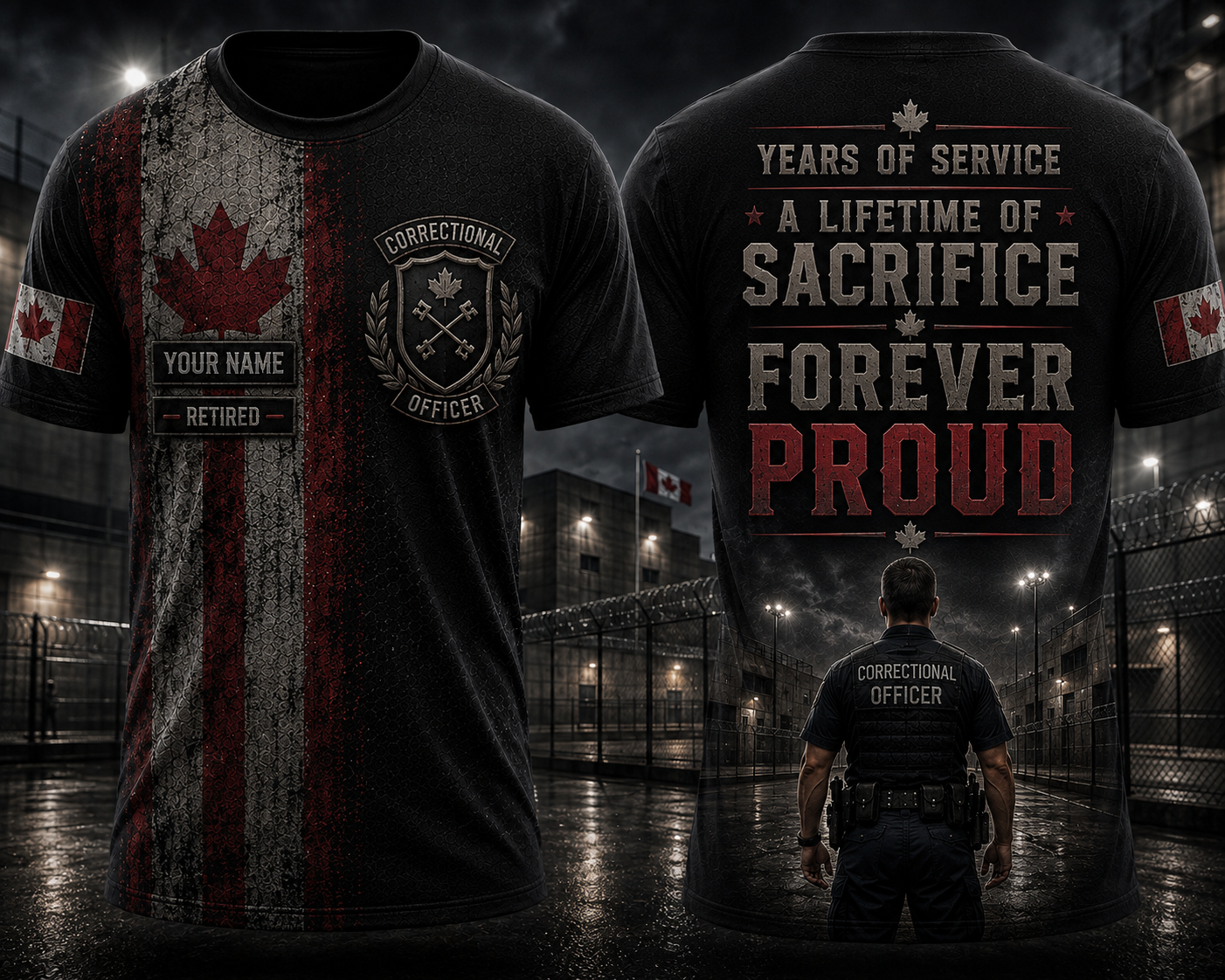 Custom Name Canada Correctional Officer Retired 3D T-Shirt - Years of Service Forever Proud