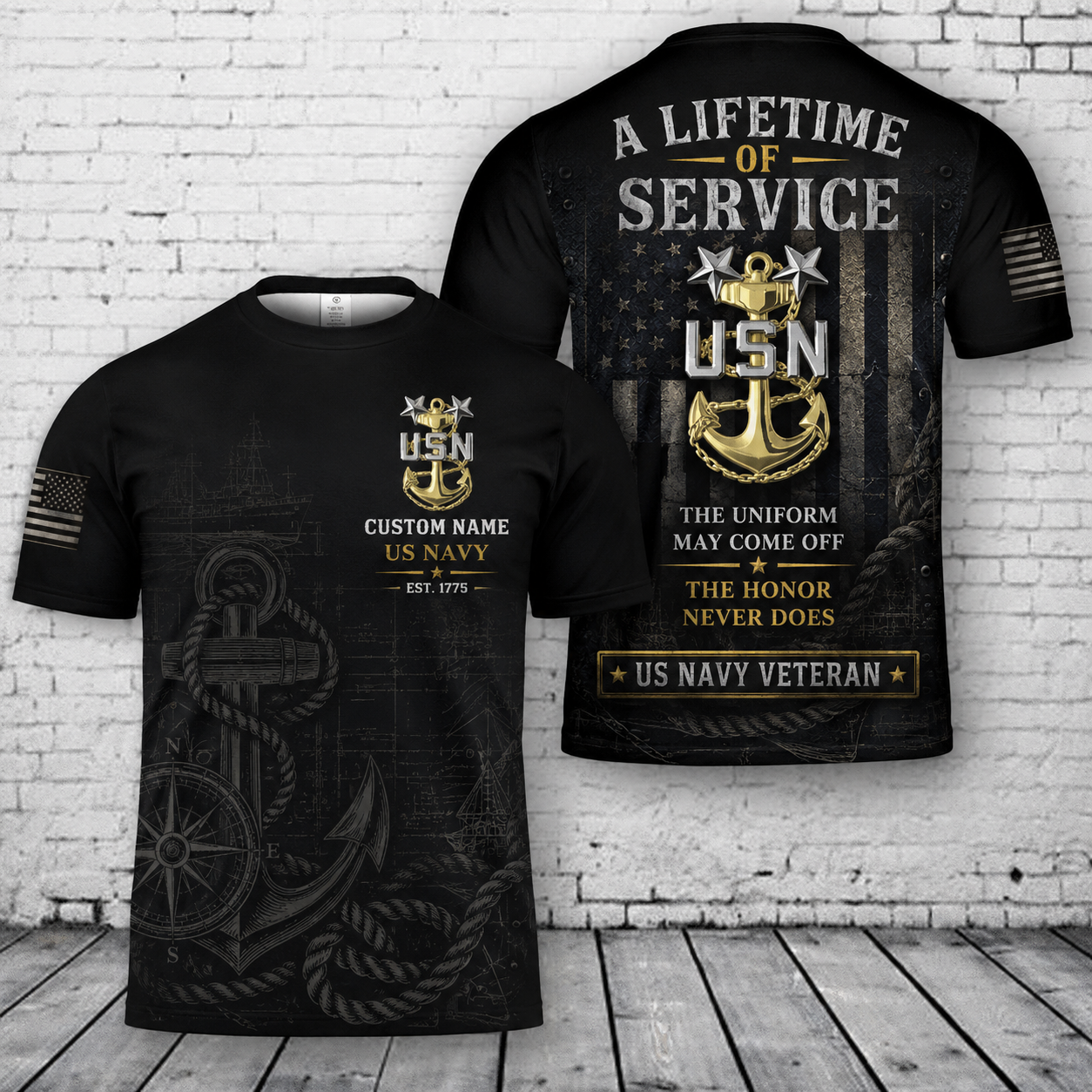 Custom Name US Navy Veteran Anchor 3D T-Shirt - A Lifetime of Service
