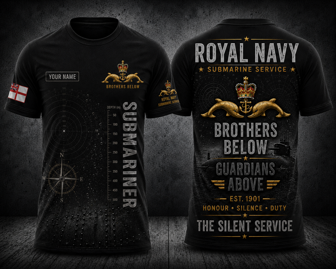 Custom Name Royal Navy Submariner Brothers Below Guardians Above 3D T-Shirt