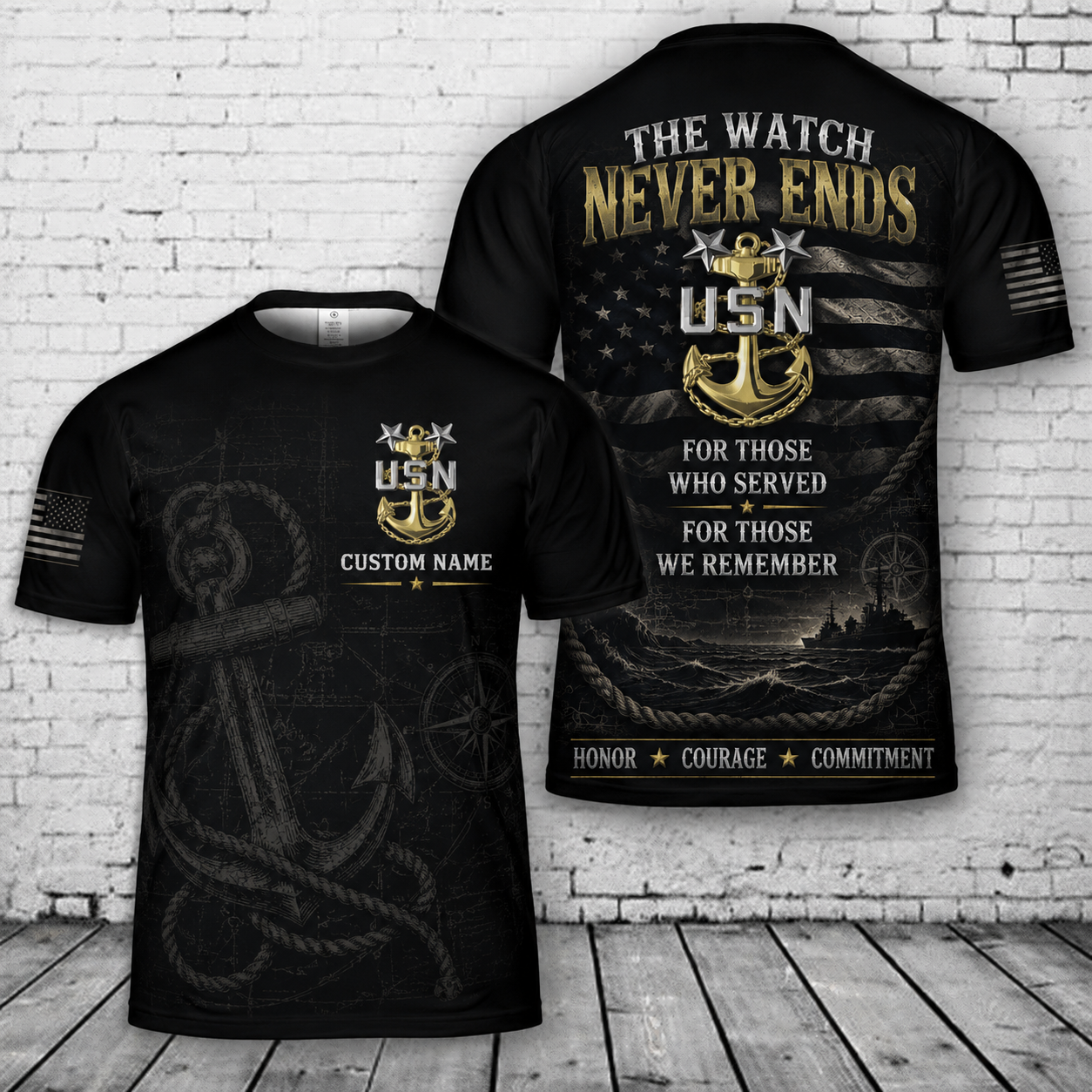 Custom Name US Navy Veteran Anchor 3D T-Shirt - The Watch Never Ends