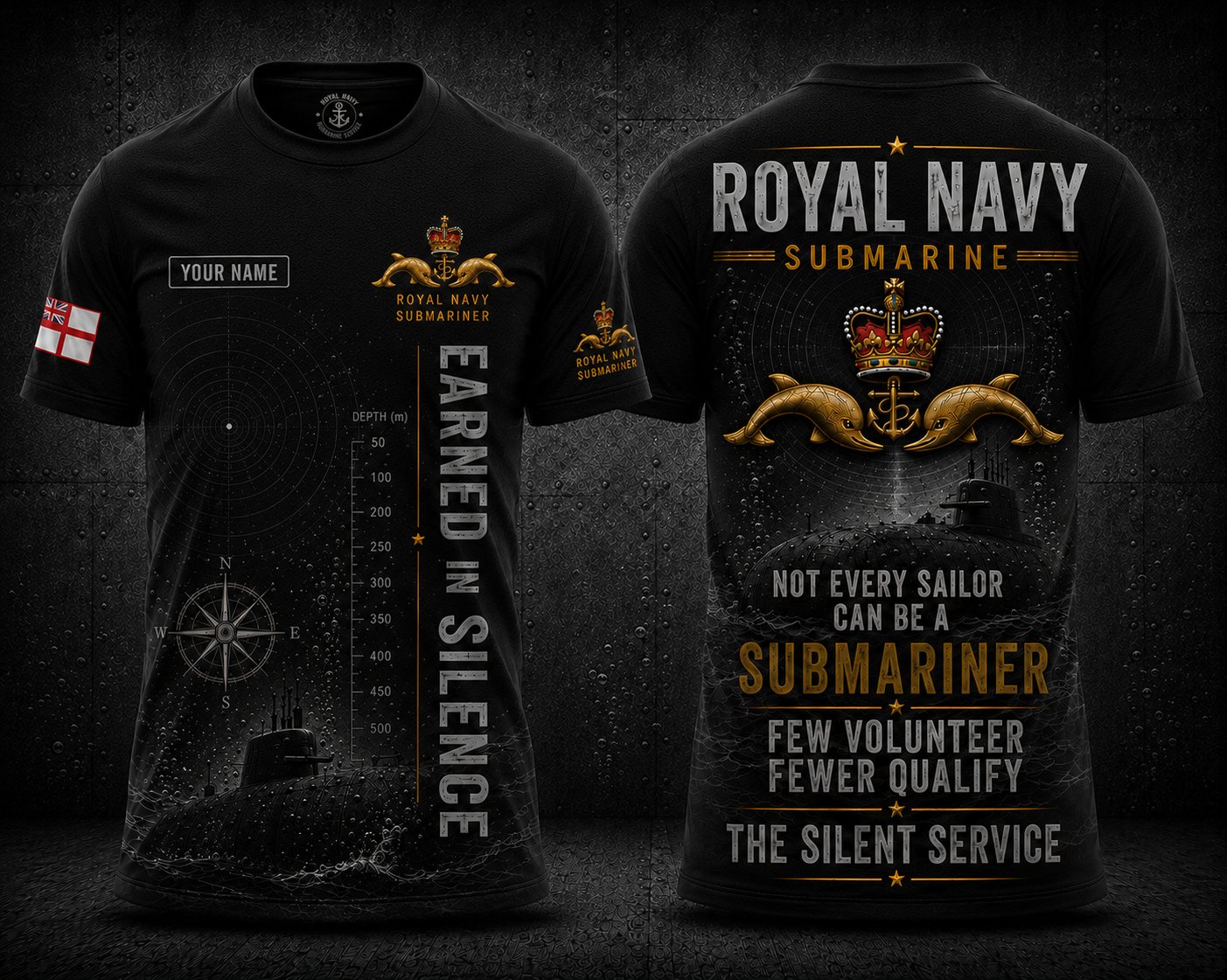 Custom Name Royal Navy Submariner Earned In Silence 3D T-Shirt