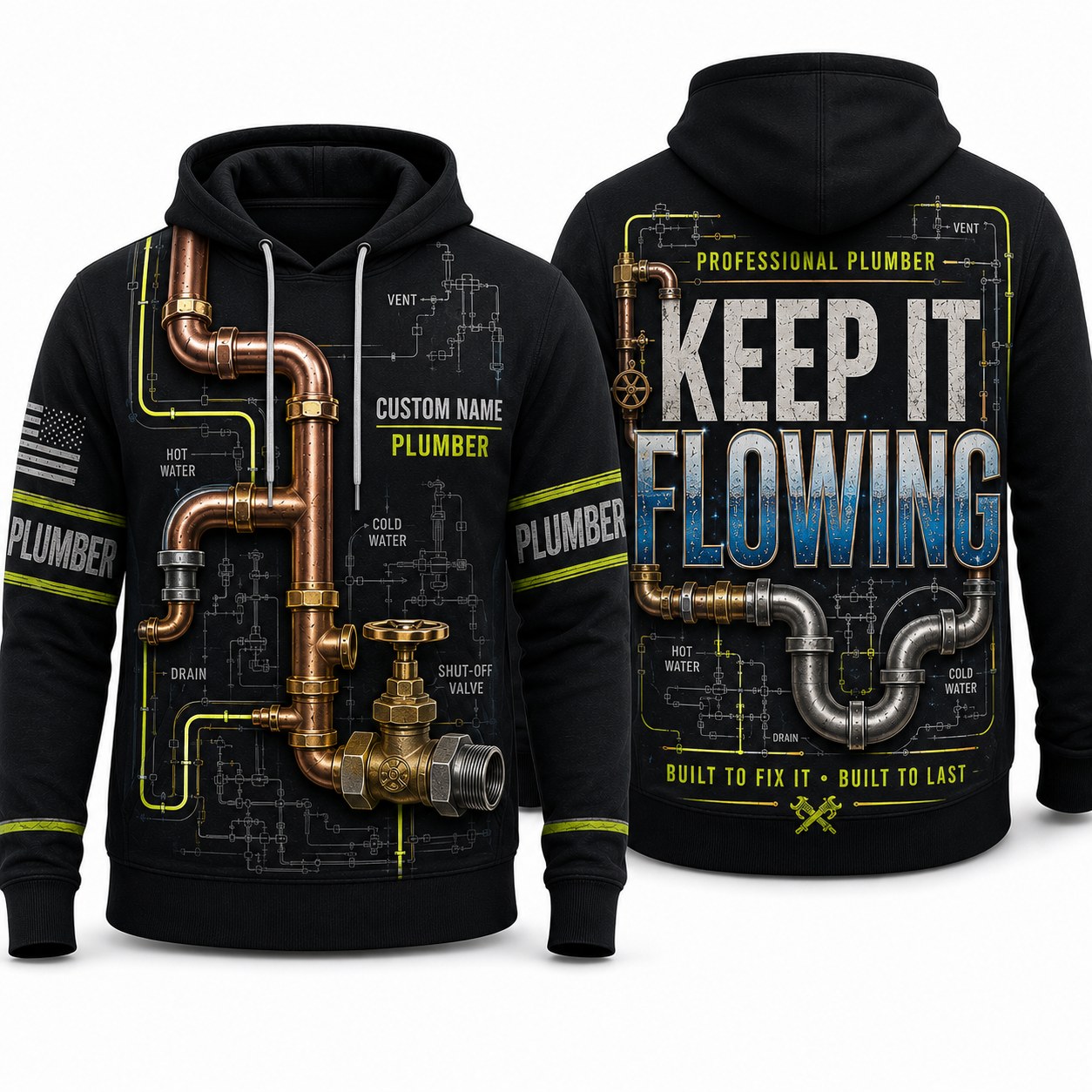 Custom Name Professional Plumber Keep It Flowing 3D Hoodie