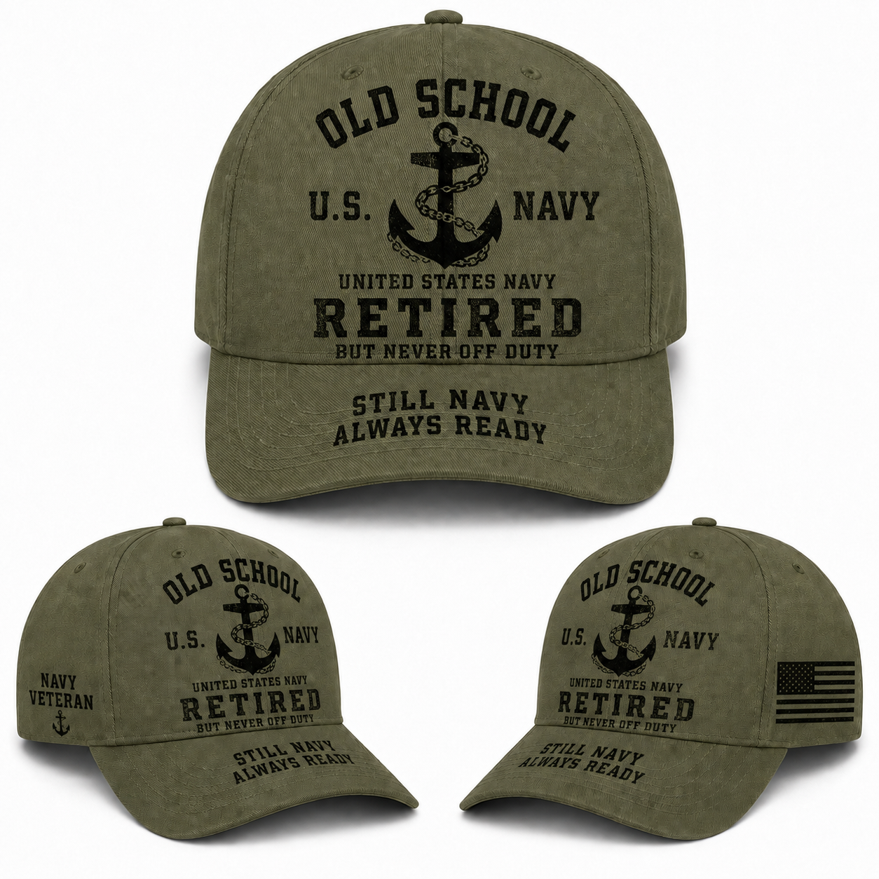 US Navy Old School Retired Veteran Baseball Cap