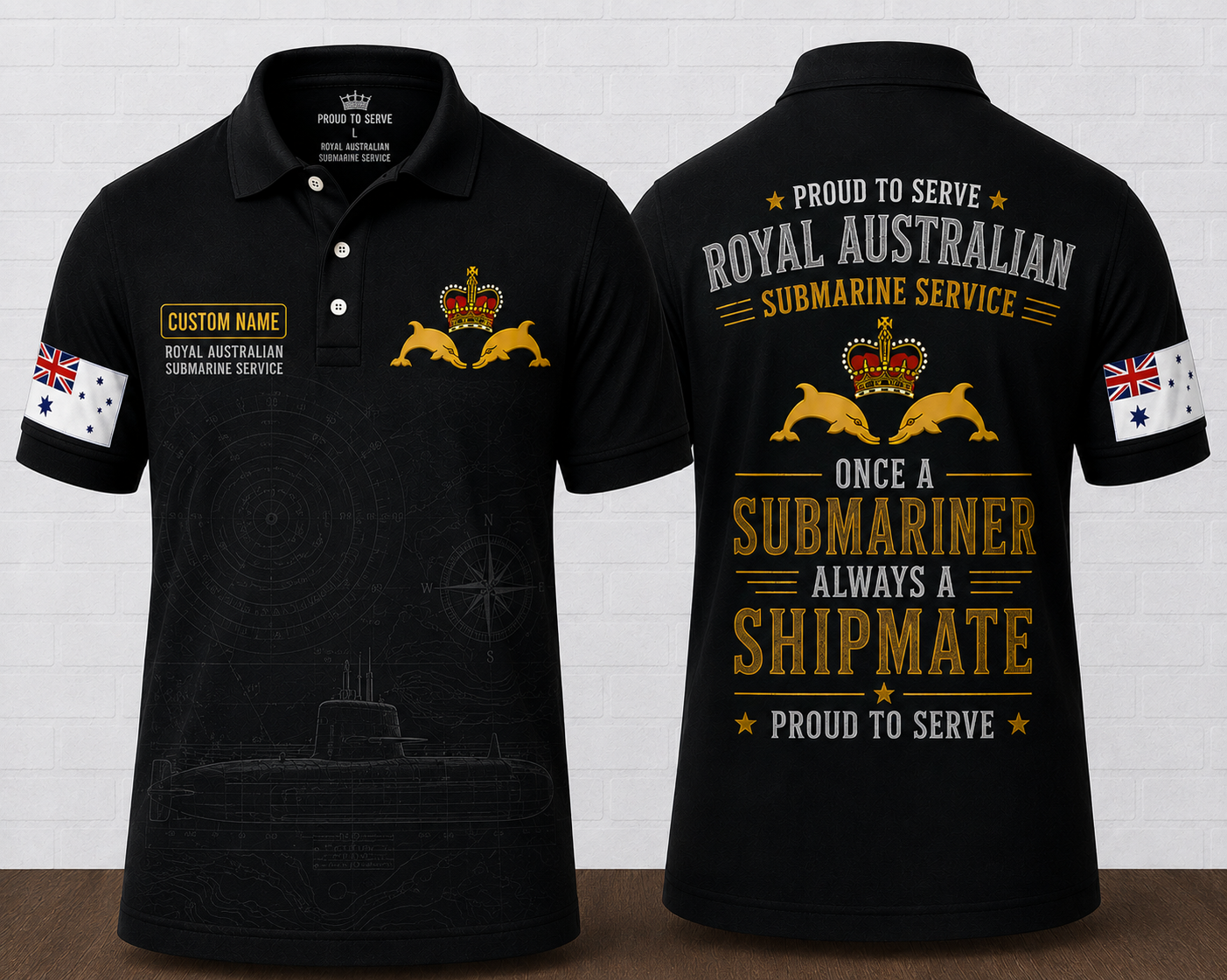 Custom Royal Australian Submarine Service Blueprint Polo Shirt
