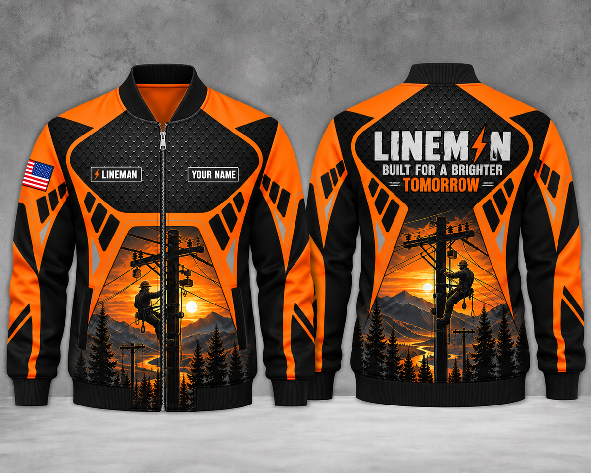 Personalized Lineman Built For A Brighter Tomorrow AOP Fleece Bomber Jacket