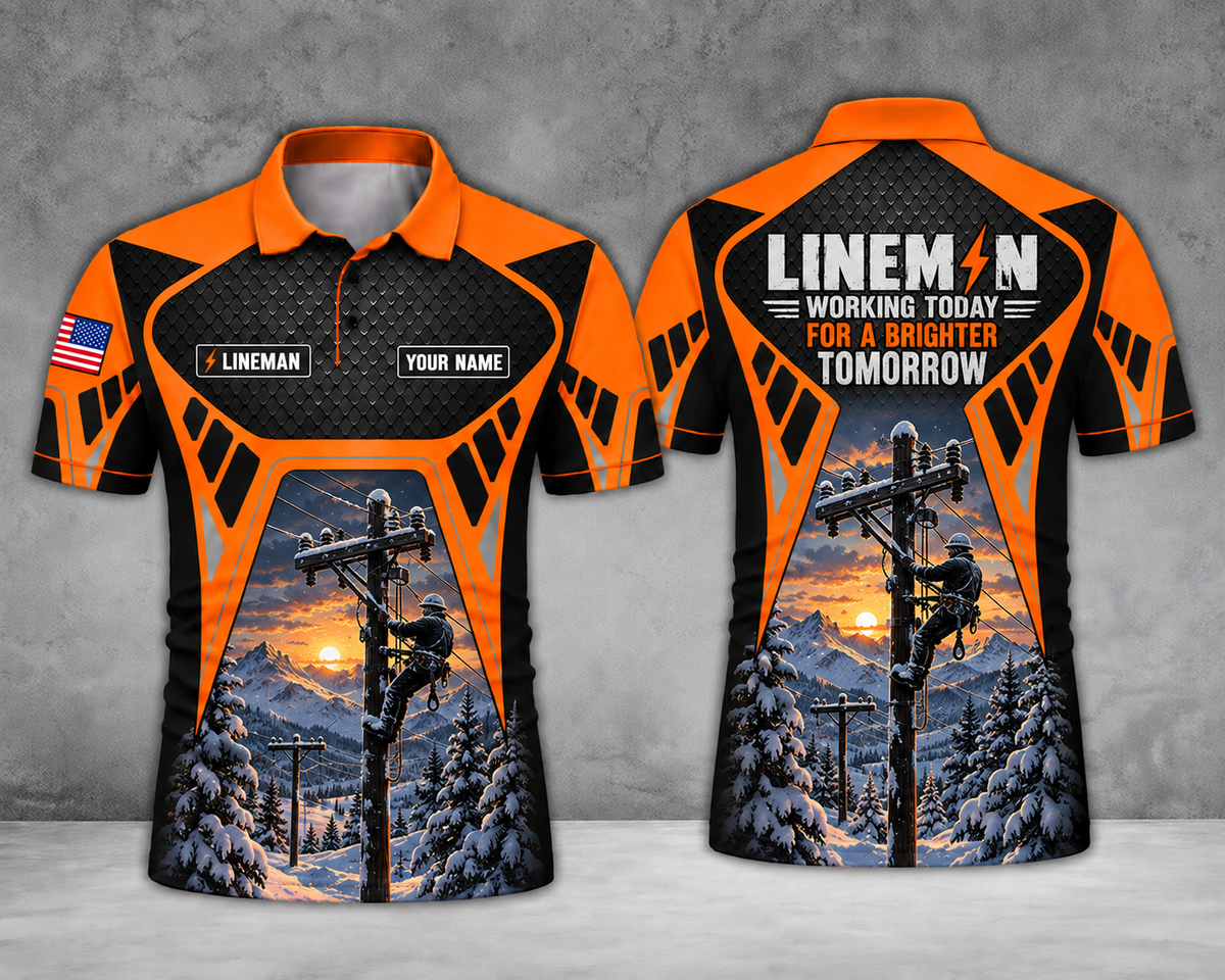 Lineman Working Today For A Brighter Tomorrow Custom Name Polo Shirt