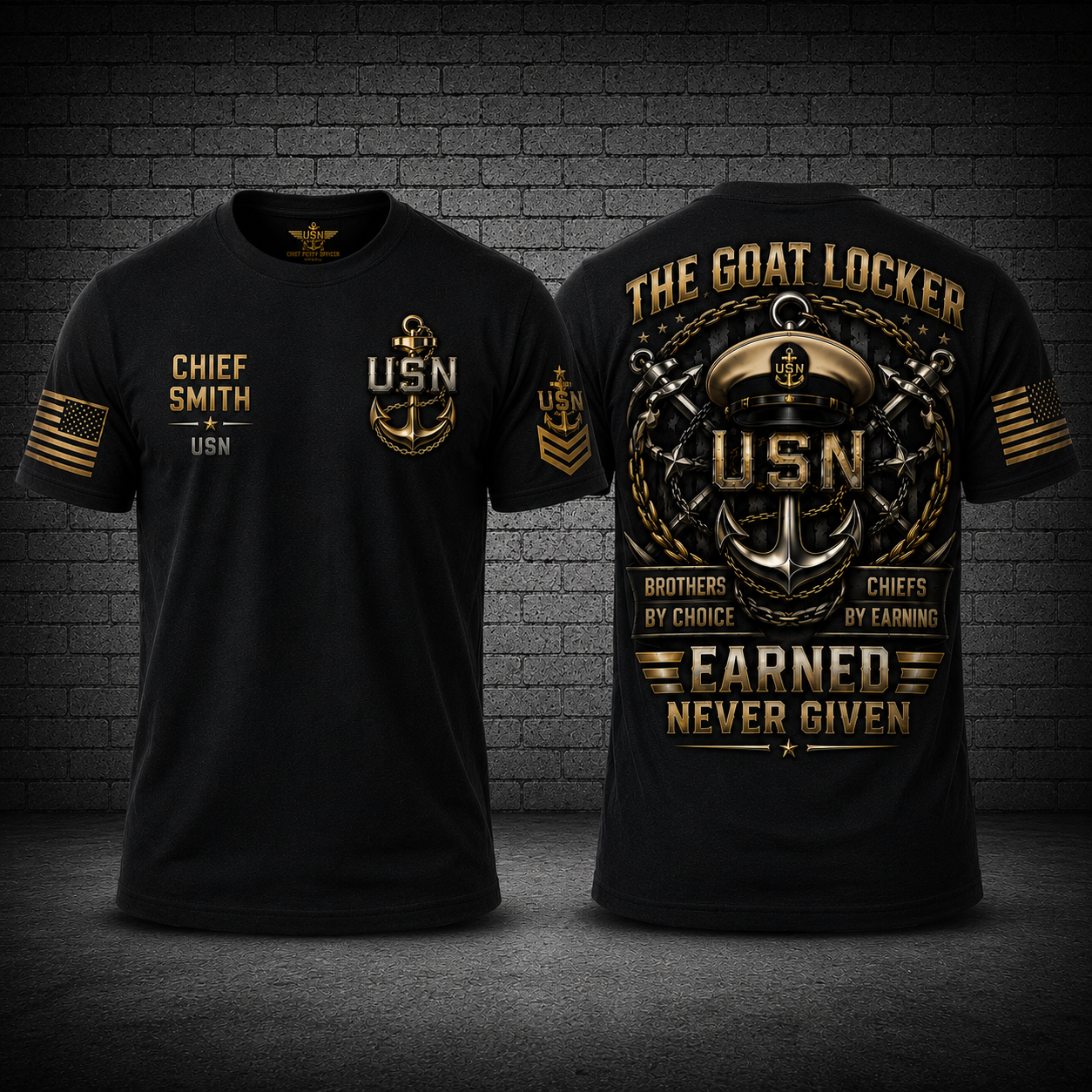 Custom Name US Navy Chief The Goat Locker Earned Never Given 3D T-Shirt