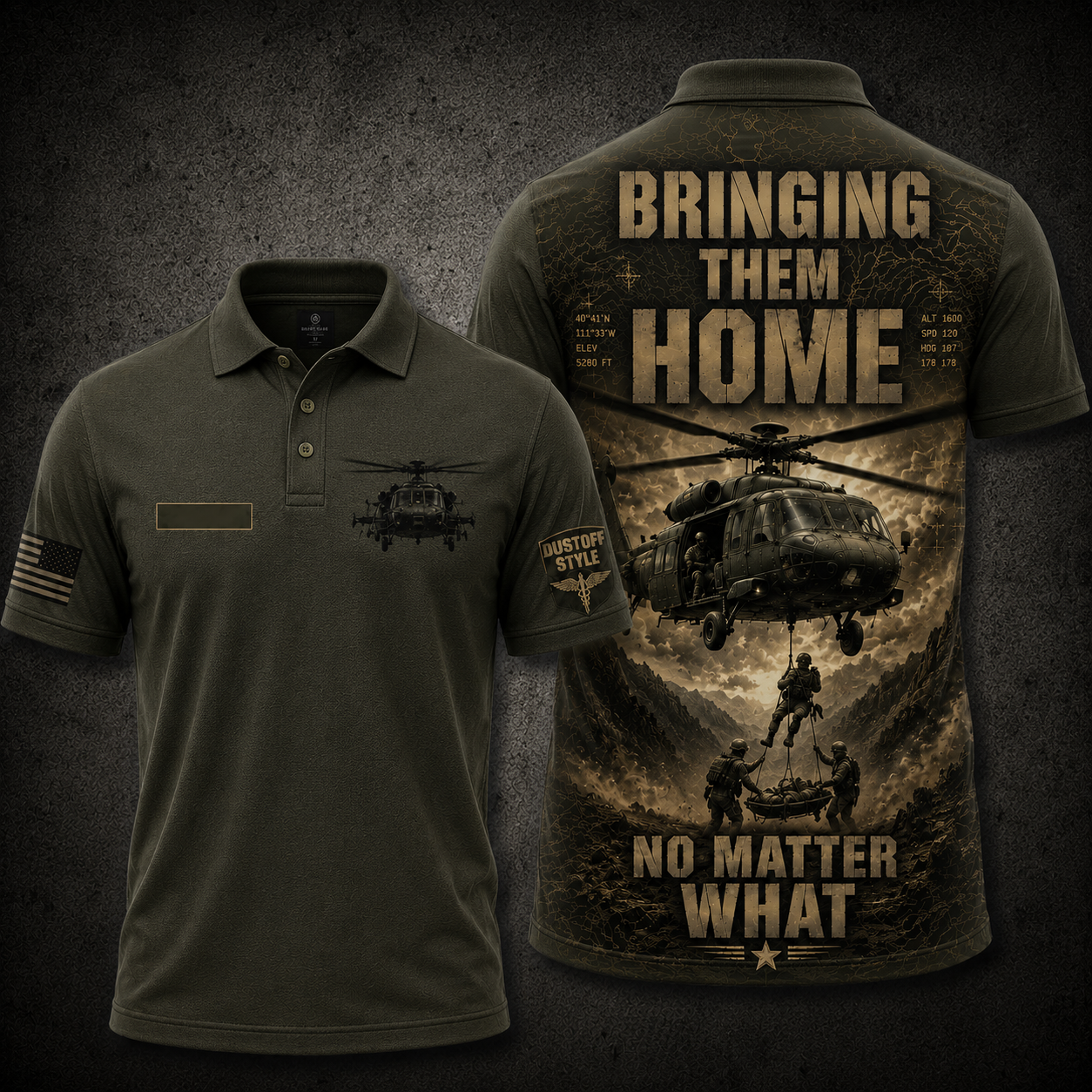 UH-60 Black Hawk Bringing Them Home No Matter What Dustoff Polo Shirt