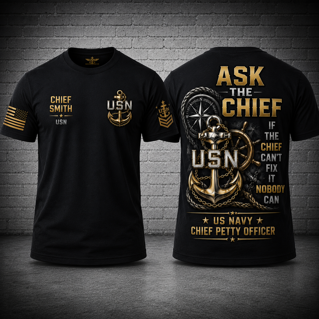 Custom Name Ask The Chief US Navy Chief Petty Officer 3D T-Shirt