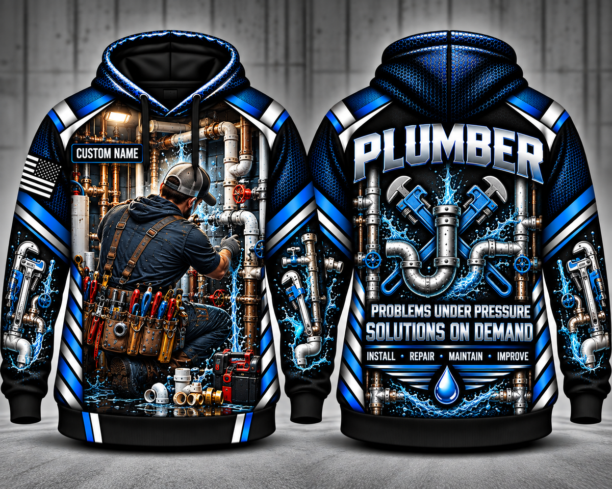 Custom Name Plumber Problems Under Pressure Solutions On Demand 3D Hoodie
