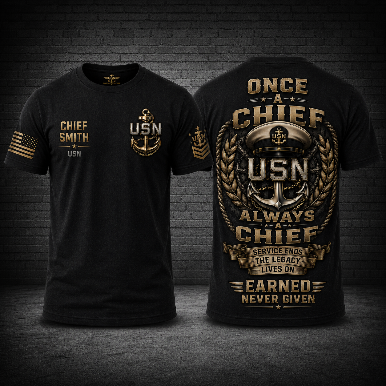 Custom Name Once A Chief Always A Chief Earned Never Given 3D T-Shirt