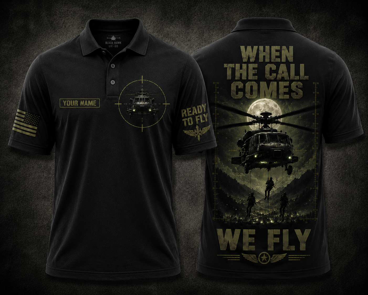 Personalized UH-60 Black Hawk When The Call Comes We Fly Polo Shirt