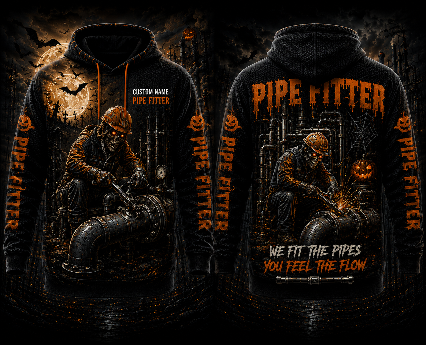 Custom Name Pipe Fitter We Fit The Pipes You Feel The Flow Halloween 3D Hoodie