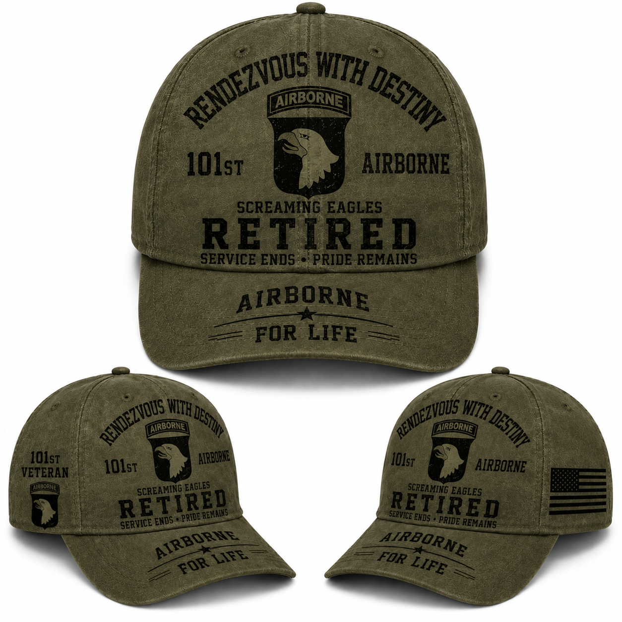 101st Airborne Rendezvous With Destiny Retired Veteran Baseball Cap