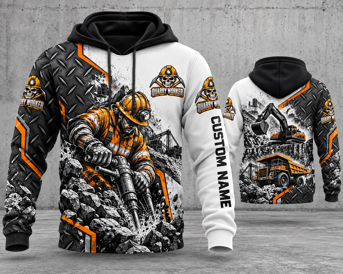 Personalized Quarry Worker Skull 3D Hoodie - Heavy Equipment Mining AOP Hoodie
