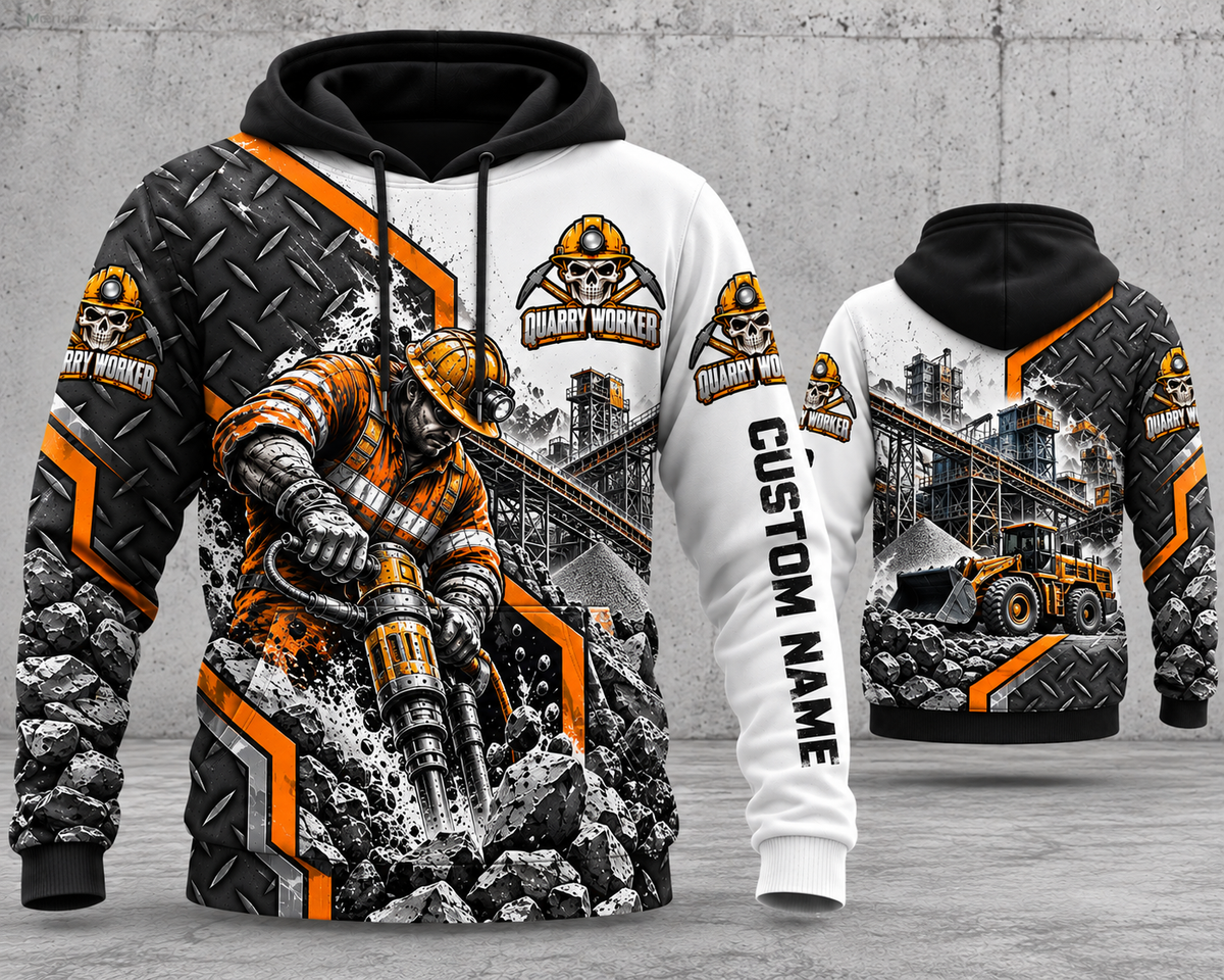 Personalized Quarry Worker Rock Drilling 3D Hoodie - Stone Crusher & Quarry Plant Design