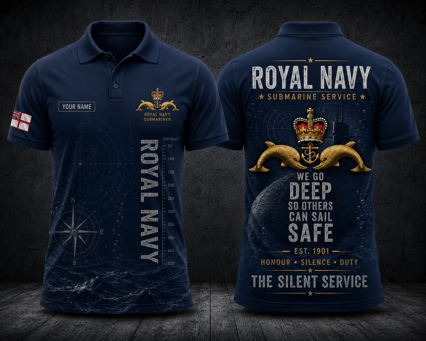 Custom Name Royal Navy Submarine Service Polo Shirt