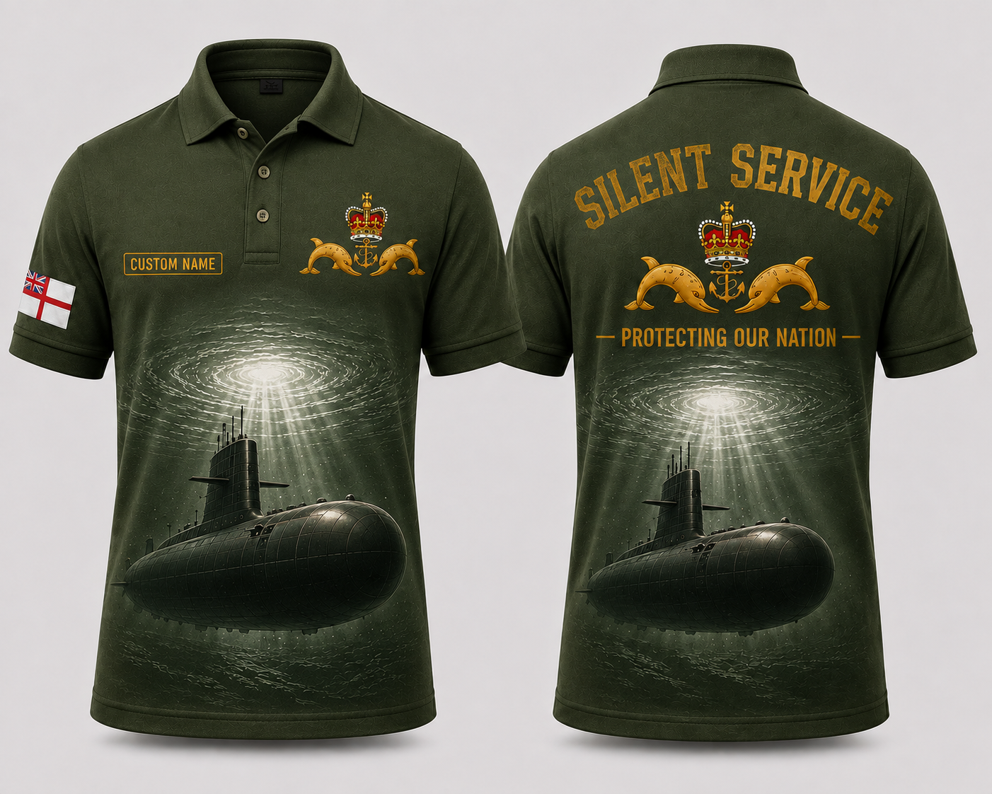 Silent Service Royal Navy Submarine Polo Shirt - Custom Name Military Gift
