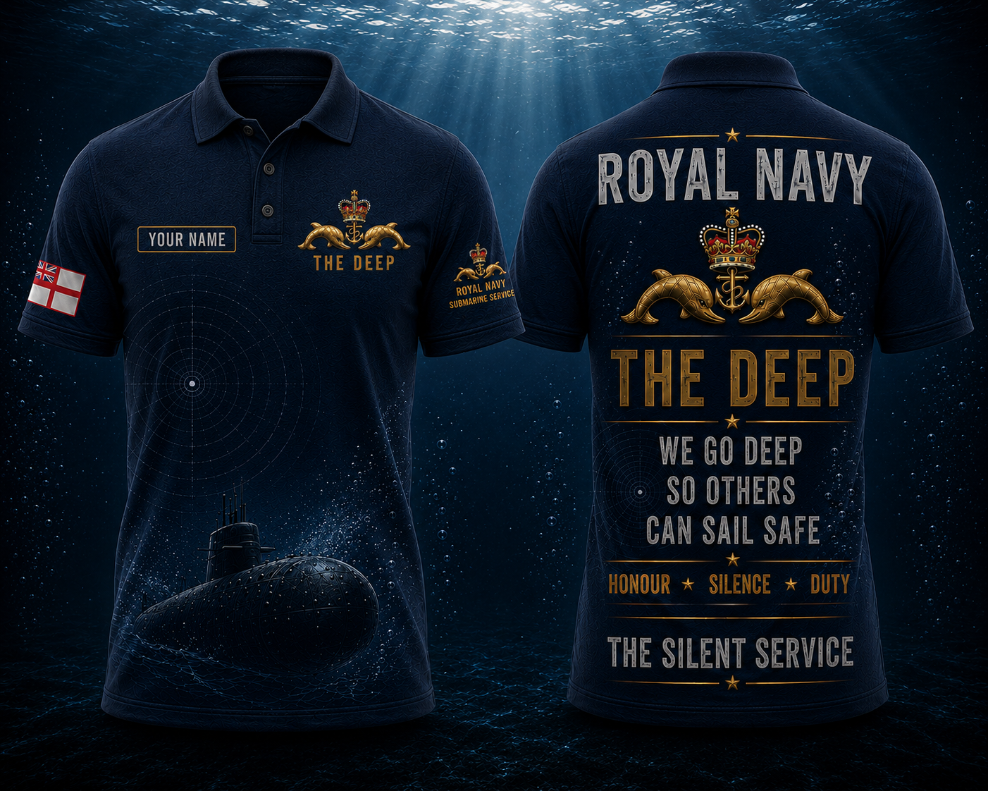 Custom Name Royal Navy The Deep Submariner Polo Shirt - Silent Service