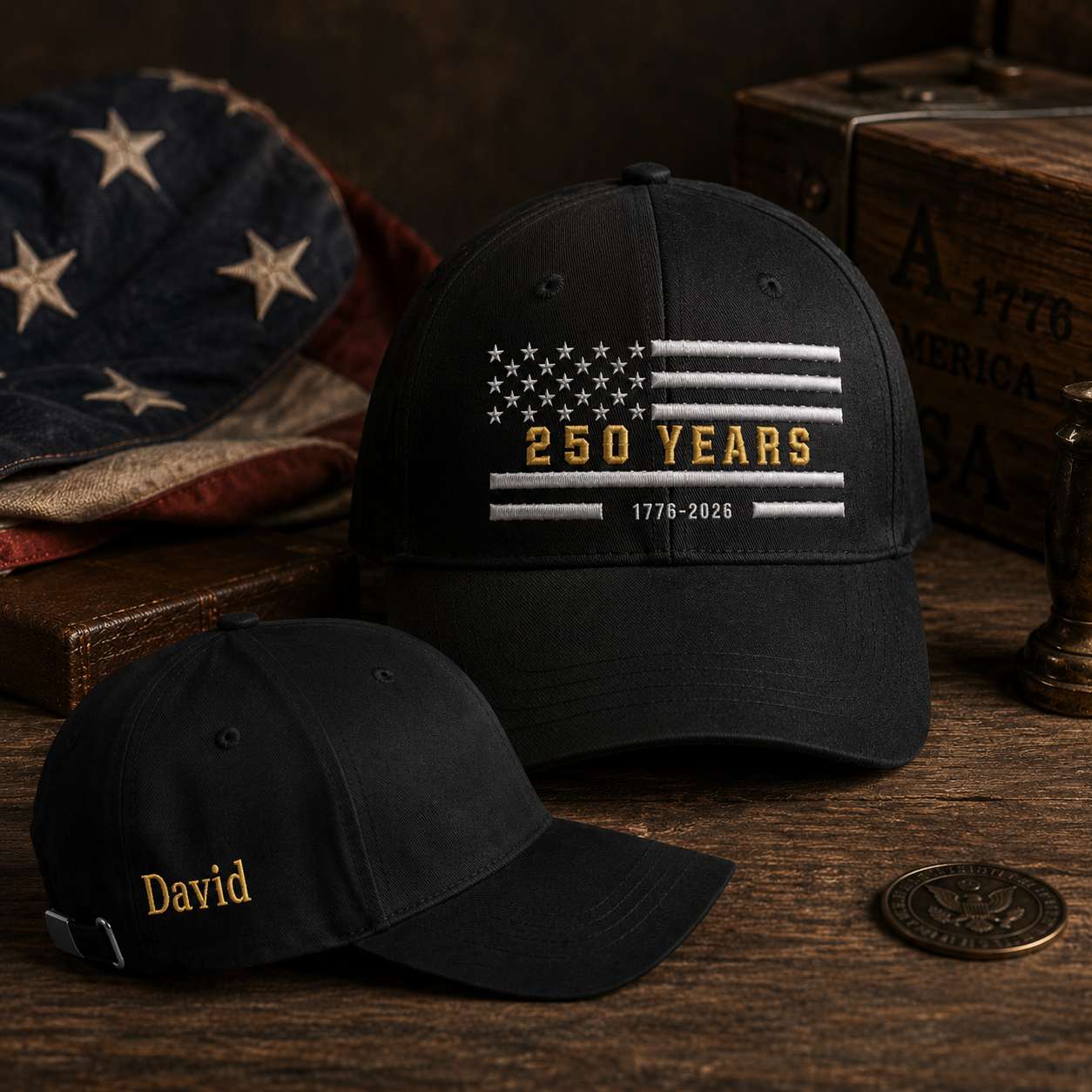 Custom Name 250 Years American Embroidered Cap