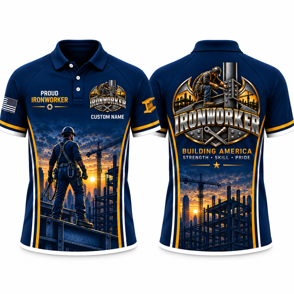 Custom Name Proud Ironworker Building America Polo Shirt