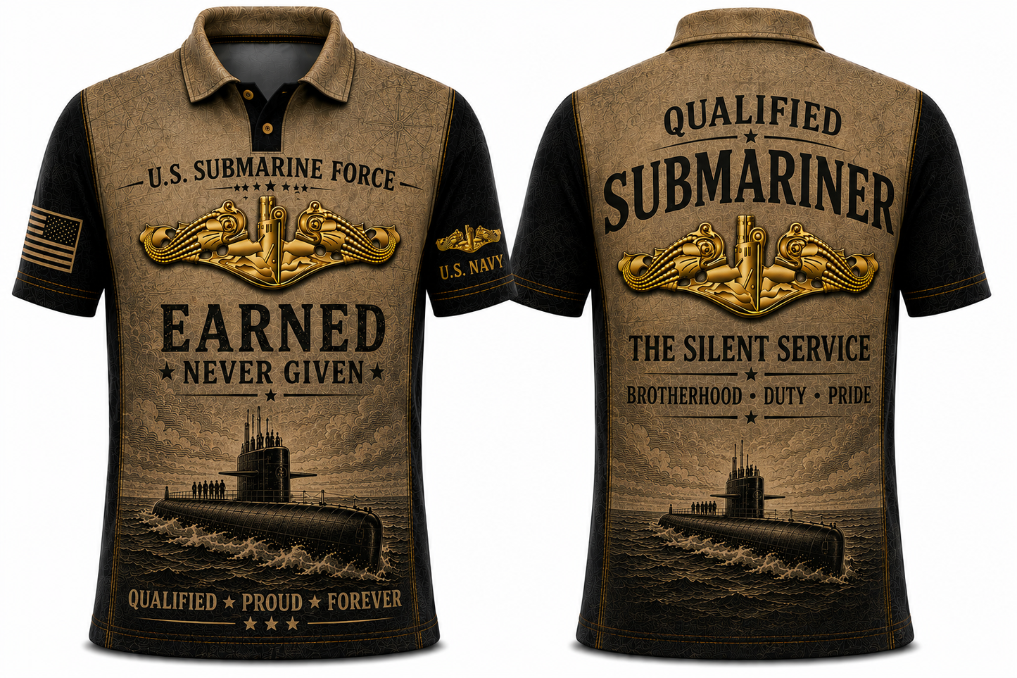 US Navy Submarine Force Earned Never Given Qualified Submariner Polo Shirt