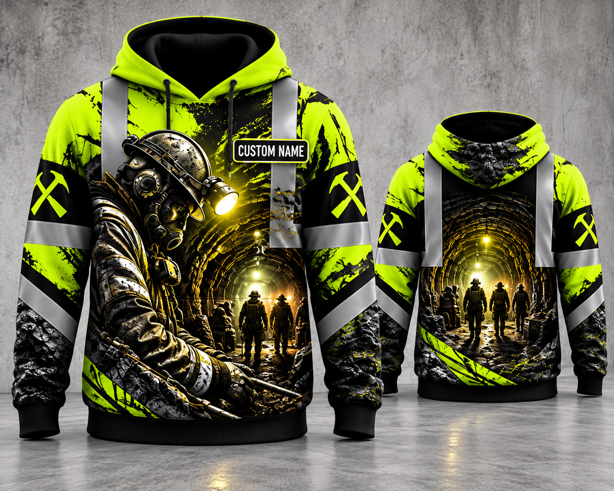 Personalized Underground Miner 3D Hoodie - Custom Name Hard Rock Mining Edition