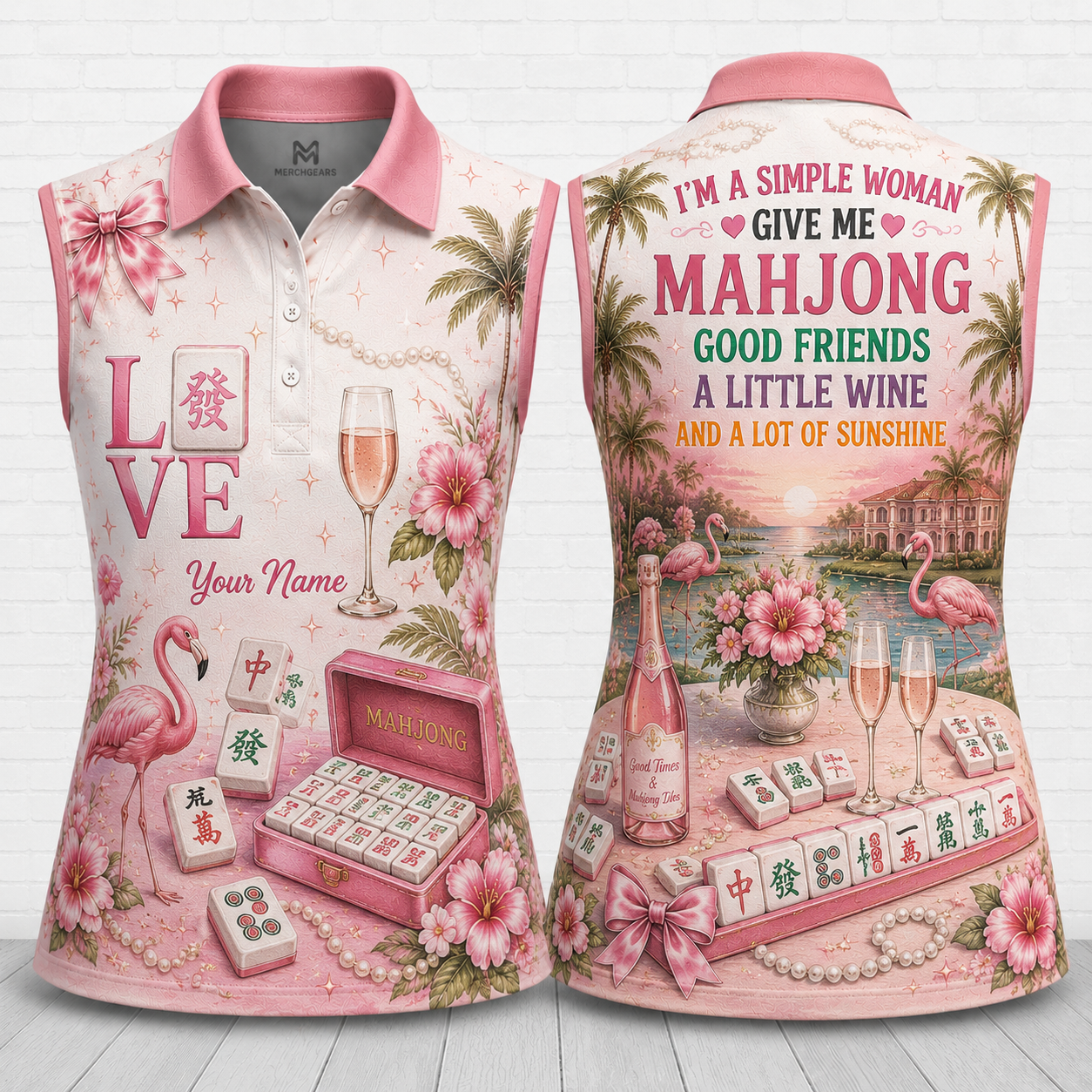 Personalized Mahjong Wine Sunshine Women's Polo Shirt