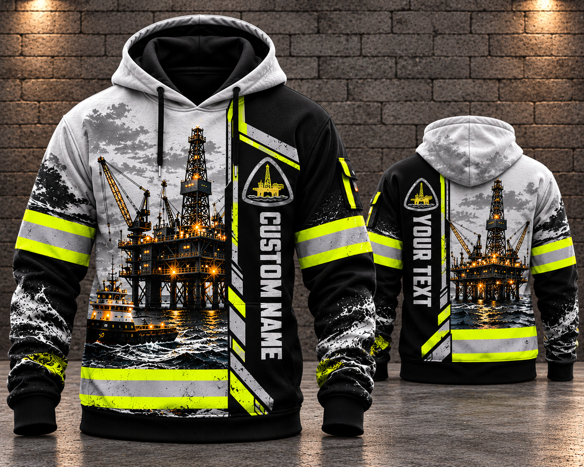 Personalized Offshore Oil Rig Worker 3D Hoodie - Custom Name Oilfield Drilling Platform