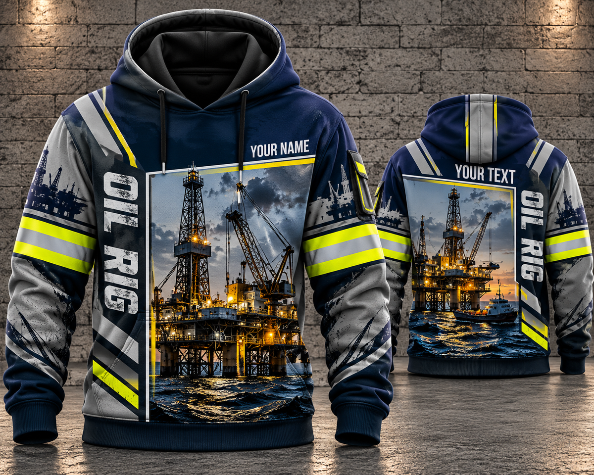 Personalized Offshore Oil Rig Worker 3D Hoodie - Custom Name Oilfield Drilling Design