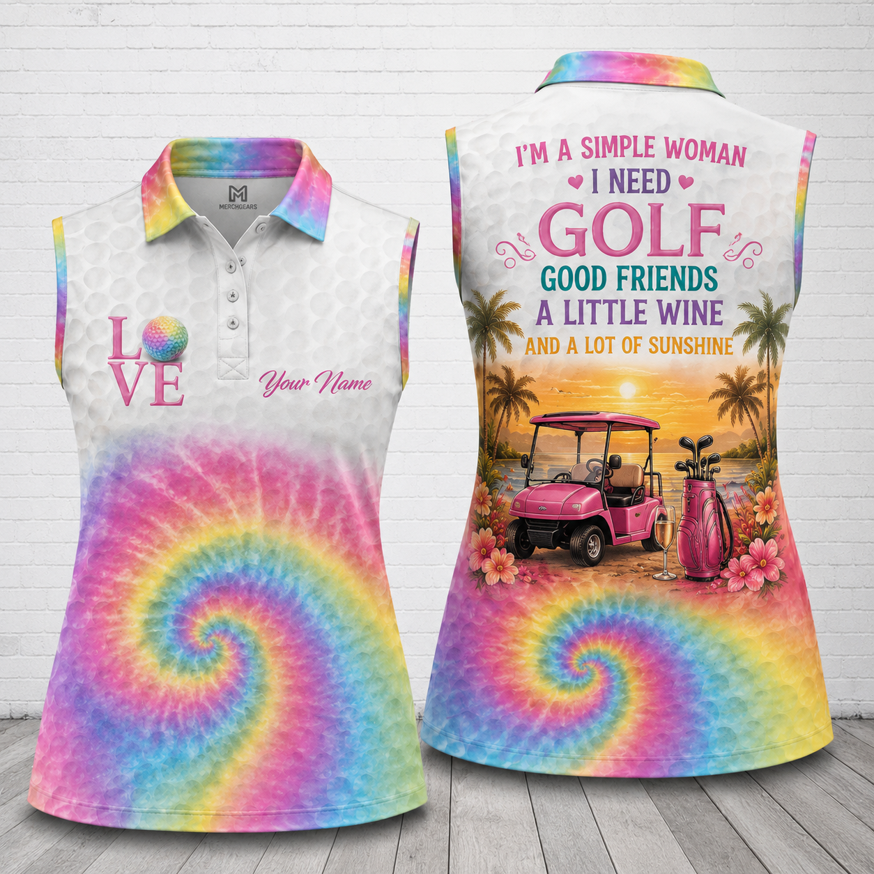 Personalized Golf Wine Sunshine Women's Sleeveless Polo Shirt
