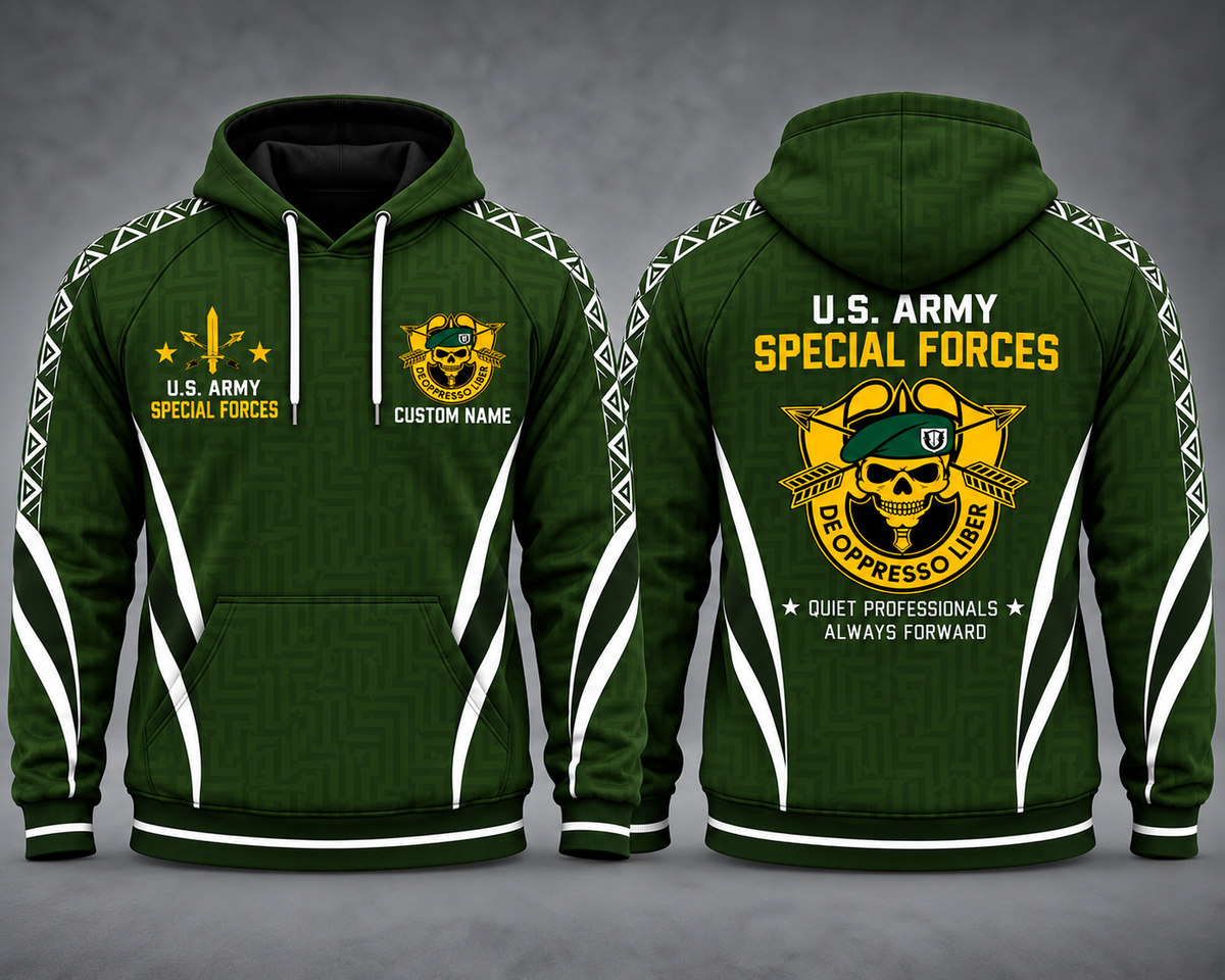 Custom Name US Army Special Forces Green Beret 3D Hoodie