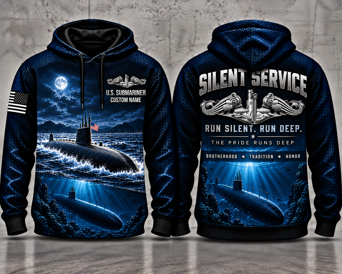 US Navy Submariner Silent Service Custom Name 3D Hoodie - Run Silent Run Deep