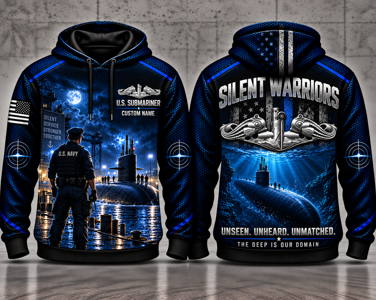 US Navy Submariner Silent Warriors Custom Name 3D Hoodie - Unseen Unheard Unmatched