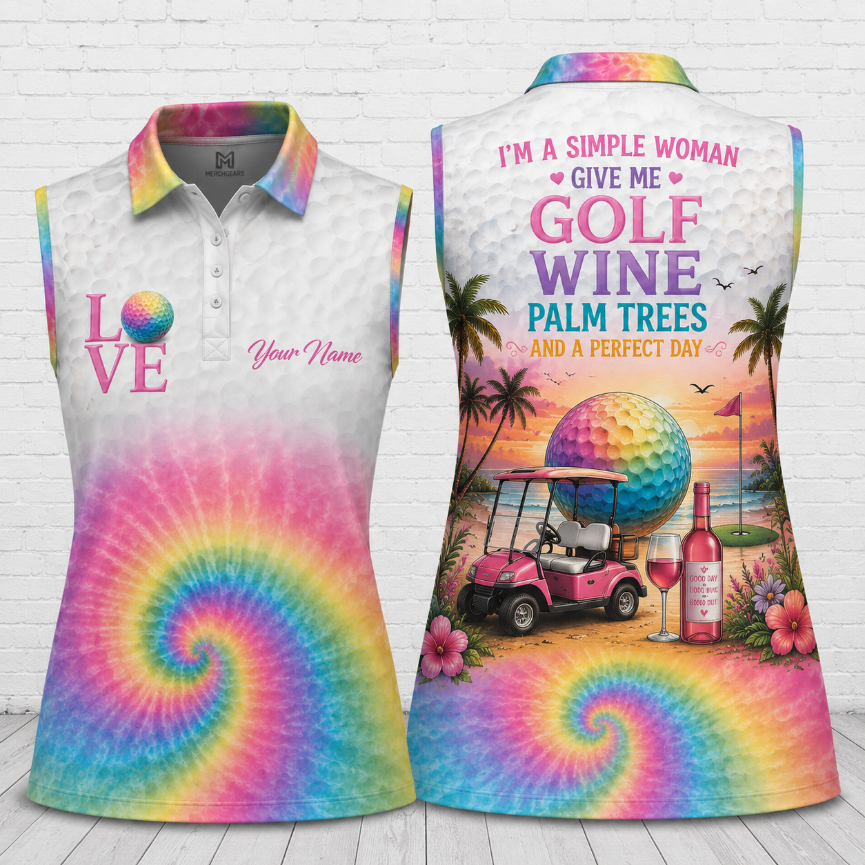 Custom Golf Wine & Palm Trees Women's Polo Shirt
