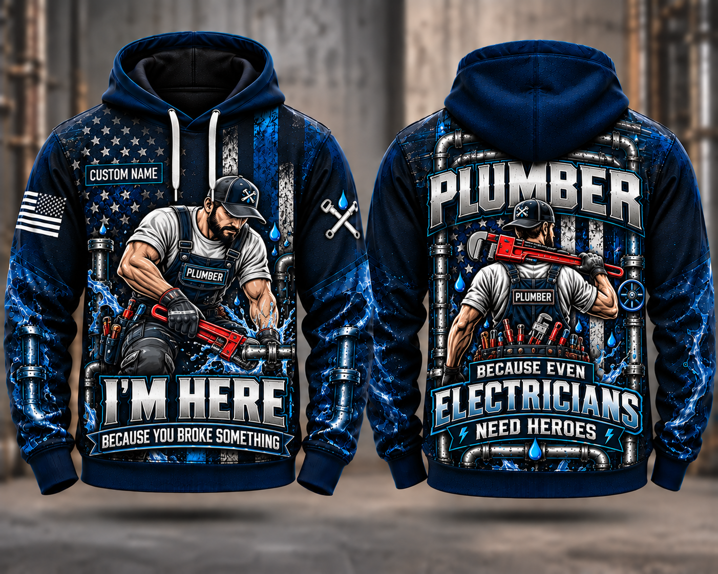 Plumber Because Even Electricians Need Heroes Custom Name 3D Hoodie