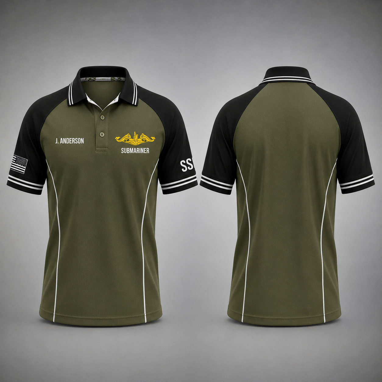 Custom Name US Navy Submariner Dolphins Military 3D Polo Shirt