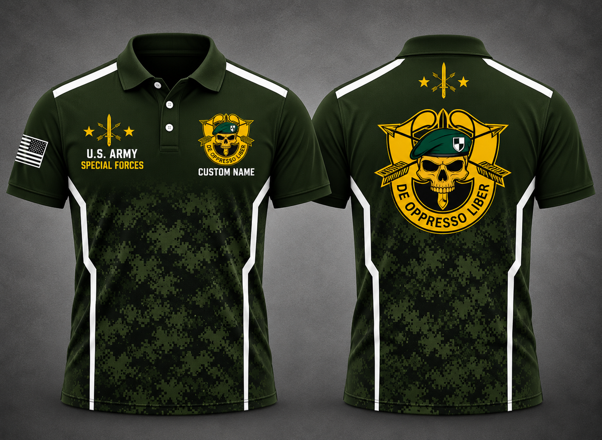 Custom Name US Army Green Beret Special Forces Polo Shirt