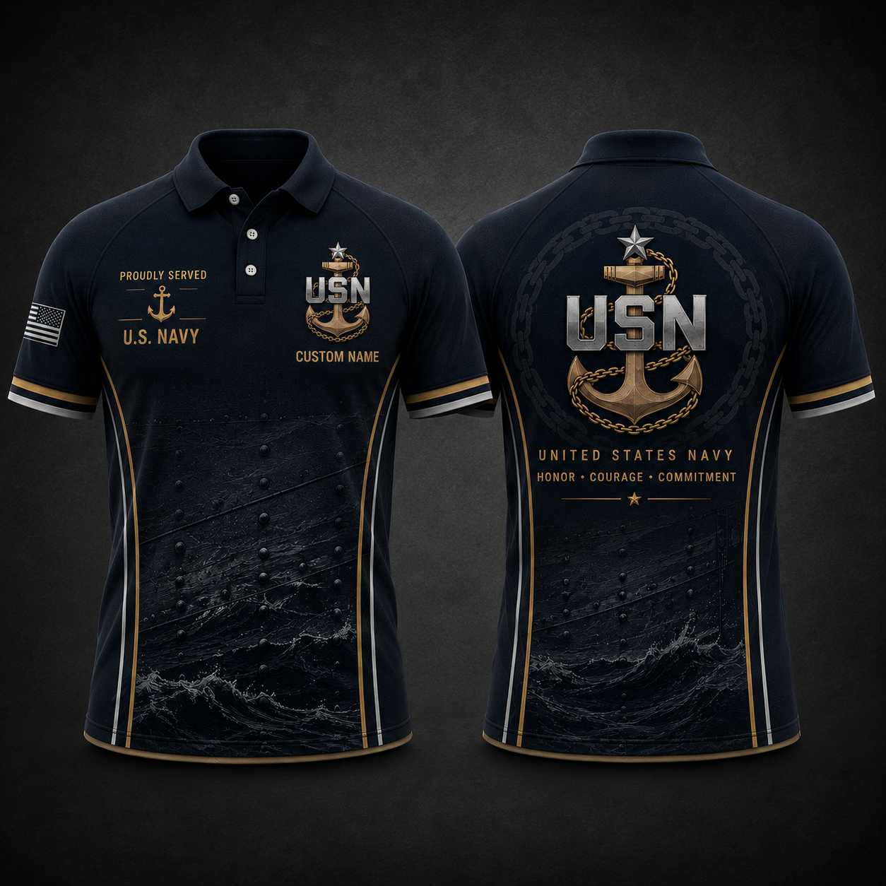 Custom Name US Navy Chief Anchor Polo Shirt